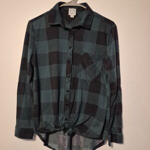 Blue Rain Women's Forest Green and Black Plaid Button Down Shirt